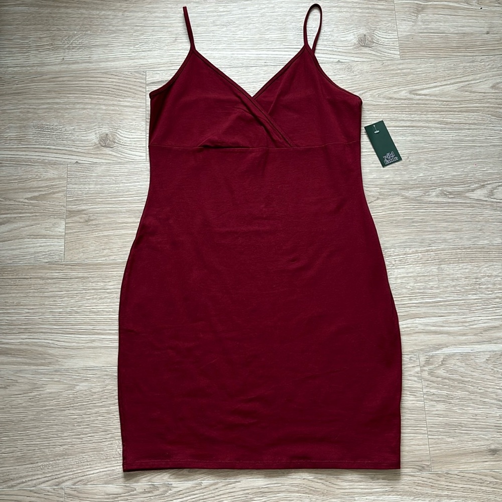 Burgundy V neck Dress